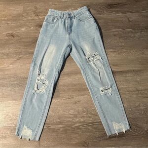 Fashion Nova Light Blue Distressed Straight Leg Jeans